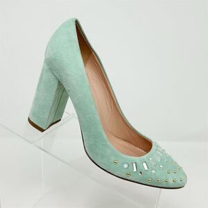 J. Crew Women's Teal Turquoise Suede Studded Crystal Pumps Size 6.5